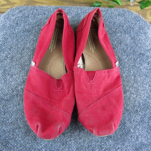 TOMS Women Flat Shoes Red Fabric Slip On Size 8 Medium - Picture 3 of 10